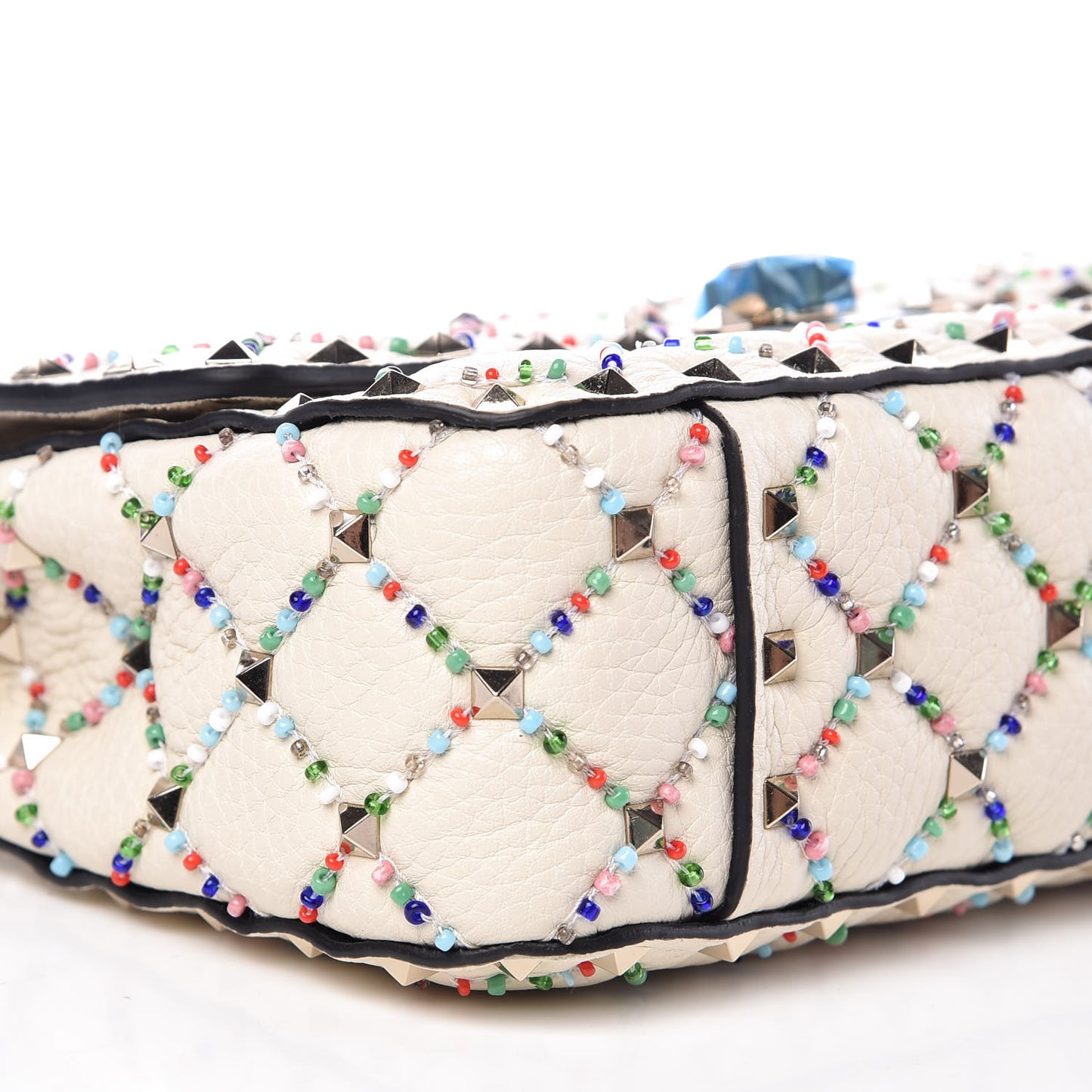 Grained Calfskin Beaded Small Rockstud Spike Shoulder Bag Multicolor