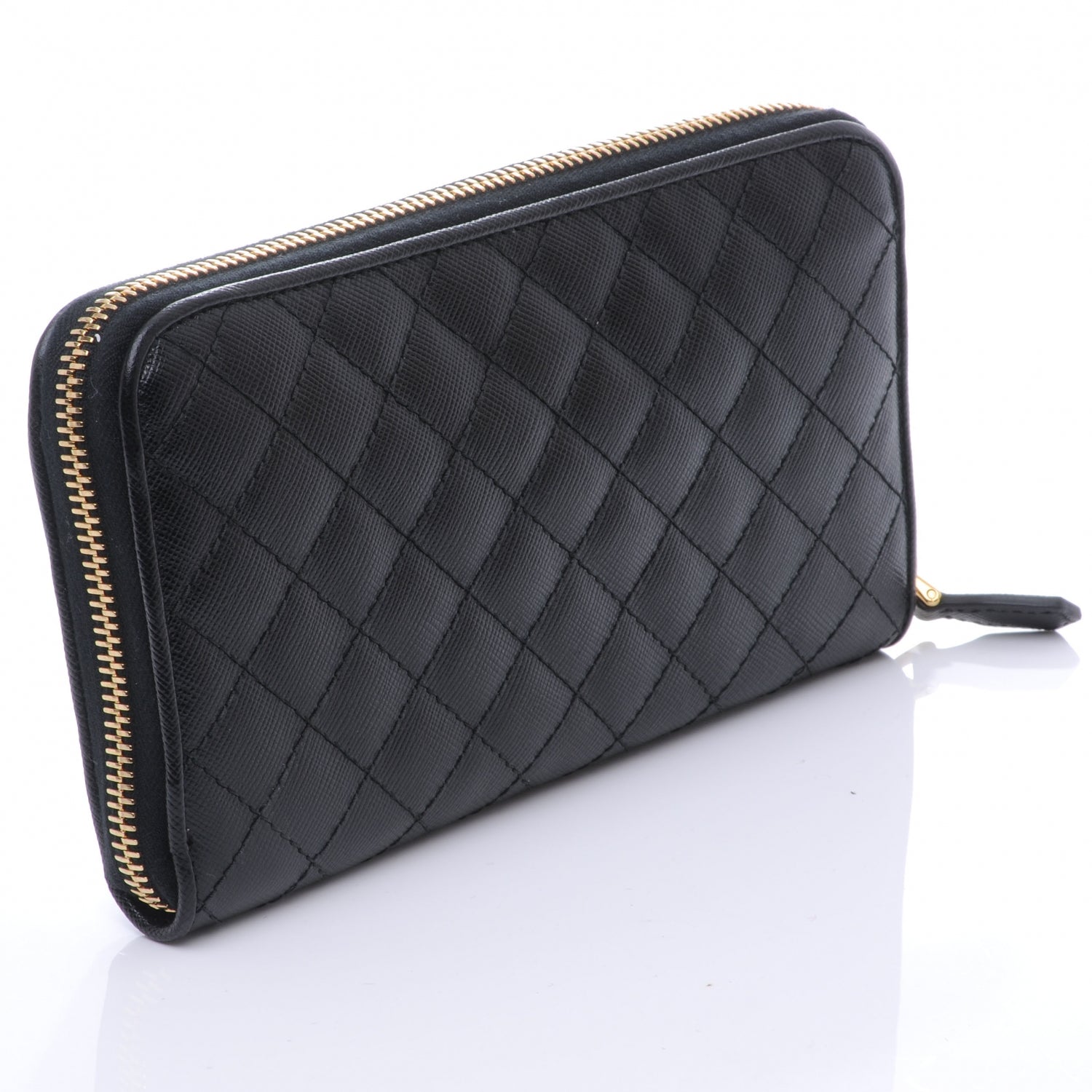 Prada Saffiano Quilted Zip Around Wallet Nero Black 4 of 9