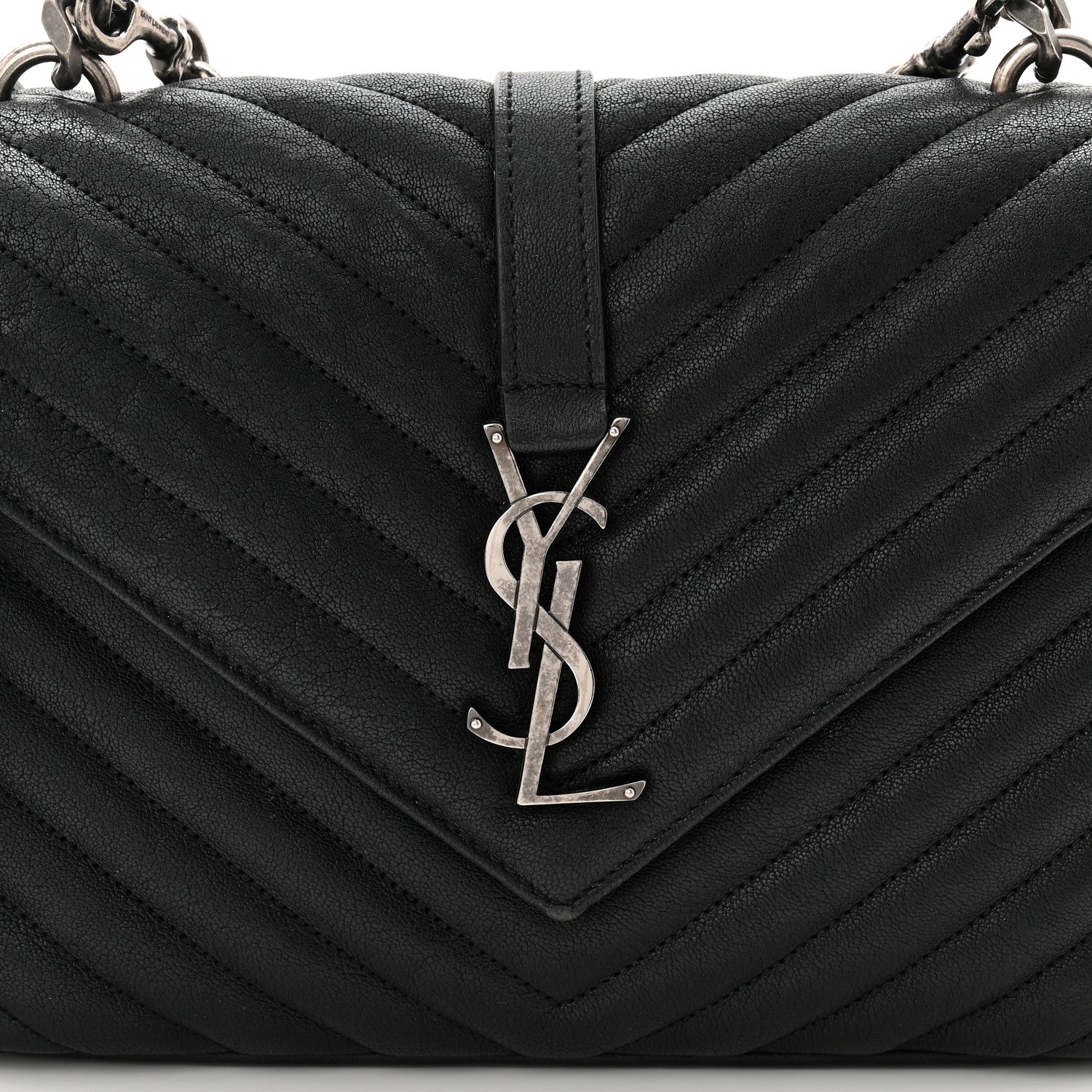 Saint Laurent Sheepskin Matelasse Chevron Monogram Medium College Bag Black 14 of 20