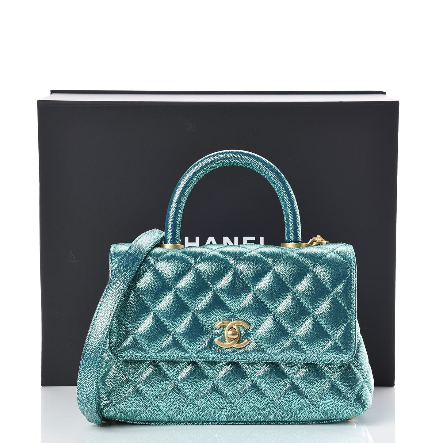 Metallic Caviar Quilted Mini Coco Handle Flap Blue