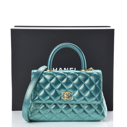 Chanel Metallic Caviar Quilted Mini Coco Handle Flap Blue 10 of 10