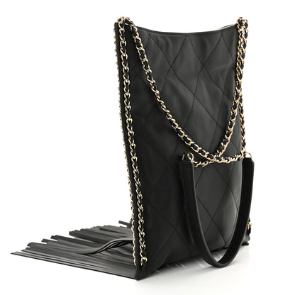 Chanel Calfskin Quilted Fringe Small Shopping Bag Black 3 of 10