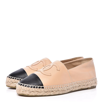 Chanel Lambskin CC Espadrilles 38 Beige Black 3 of 9
