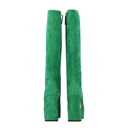 Gucci Kid Scamosciato Knee High Boots 37 Green 6 of 10
