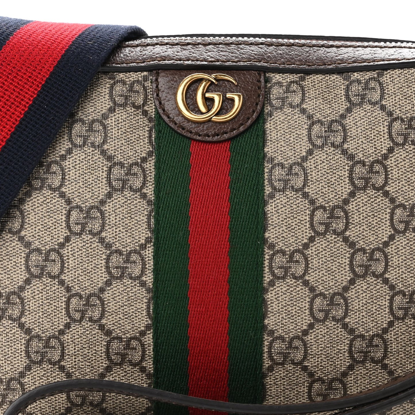 GG Supreme Monogram Textured Dollar Calfskin Web Ophidia Wristlet Shoulder Bag Beige Ebony New Acero