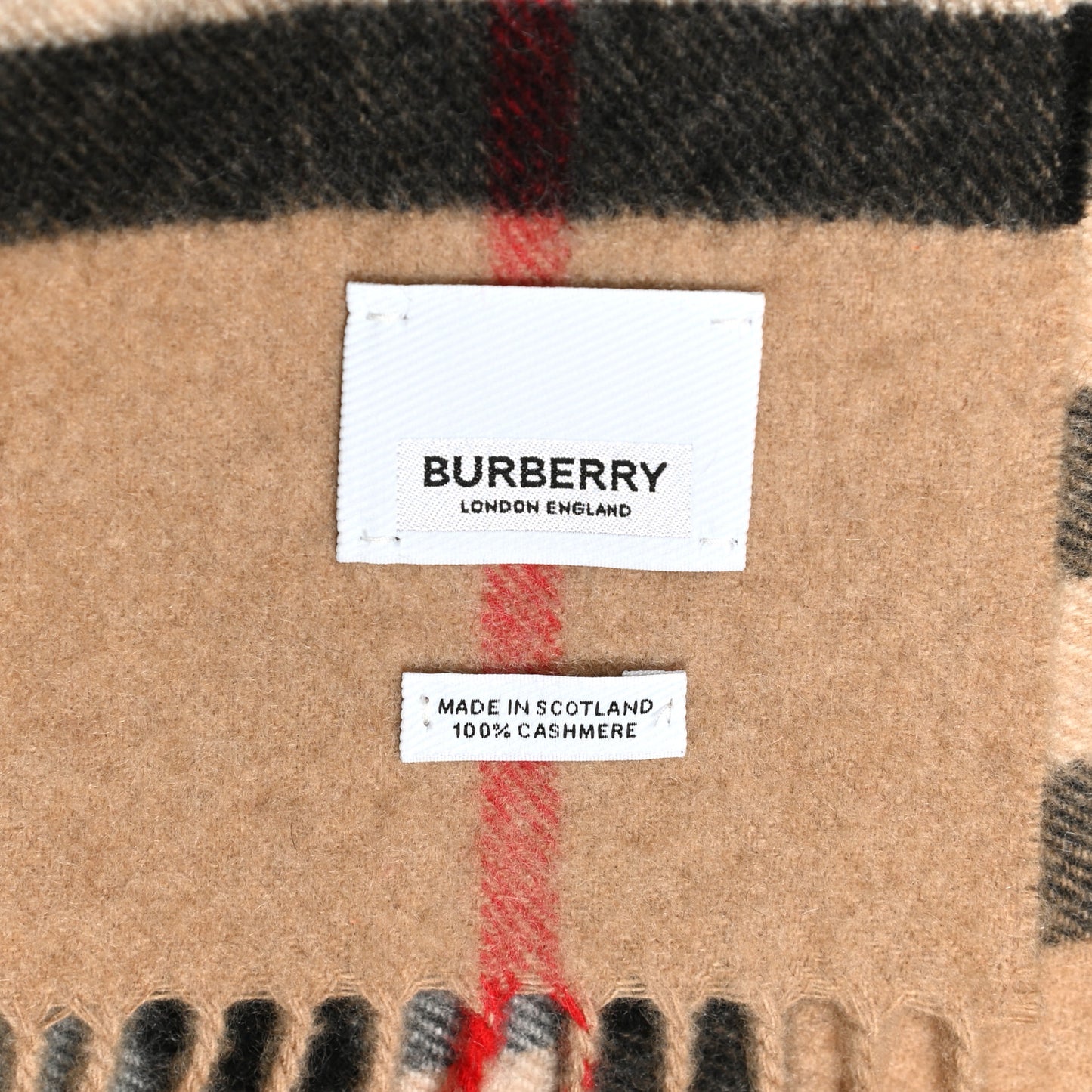 Cashmere Giant Heritage Check Fringe Scarf Camel