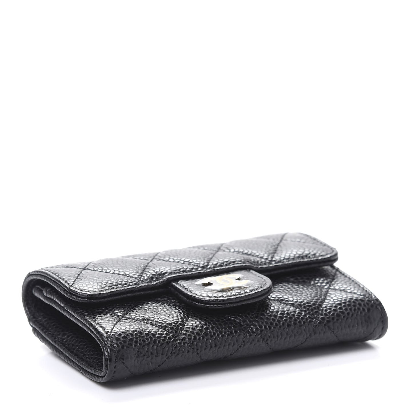 Caviar Quilted Flap Card Holder Wallet Black