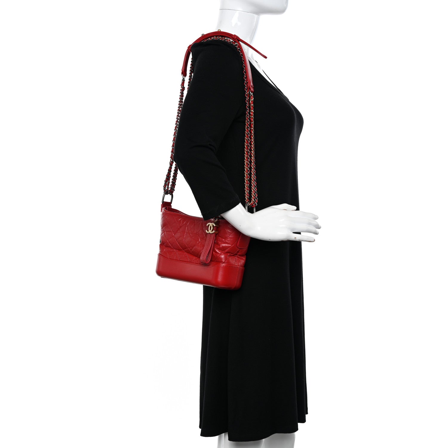 Chanel Aged Calfskin Quilted Small Gabrielle Logo Hobo Red 2 of 10
