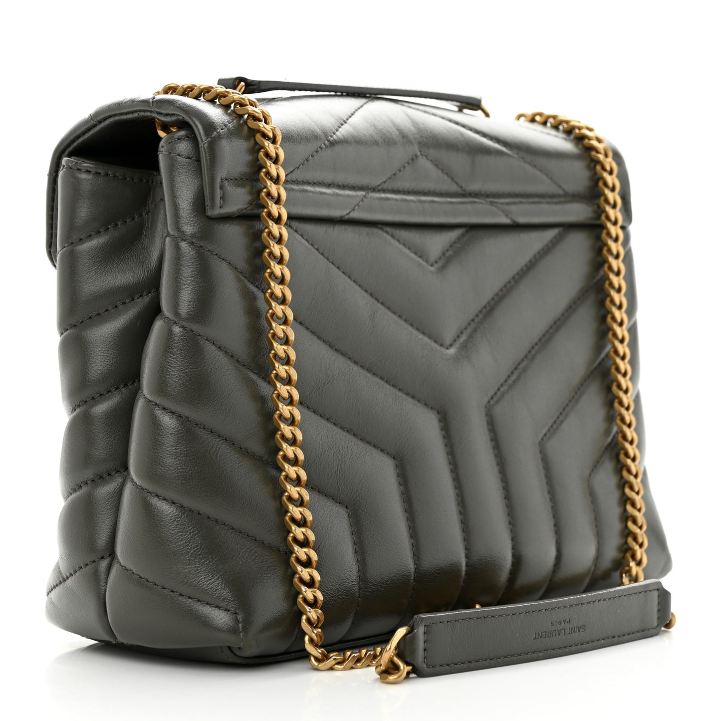Calfskin Y Quilted Monogram Small Loulou Chain Satchel Olive