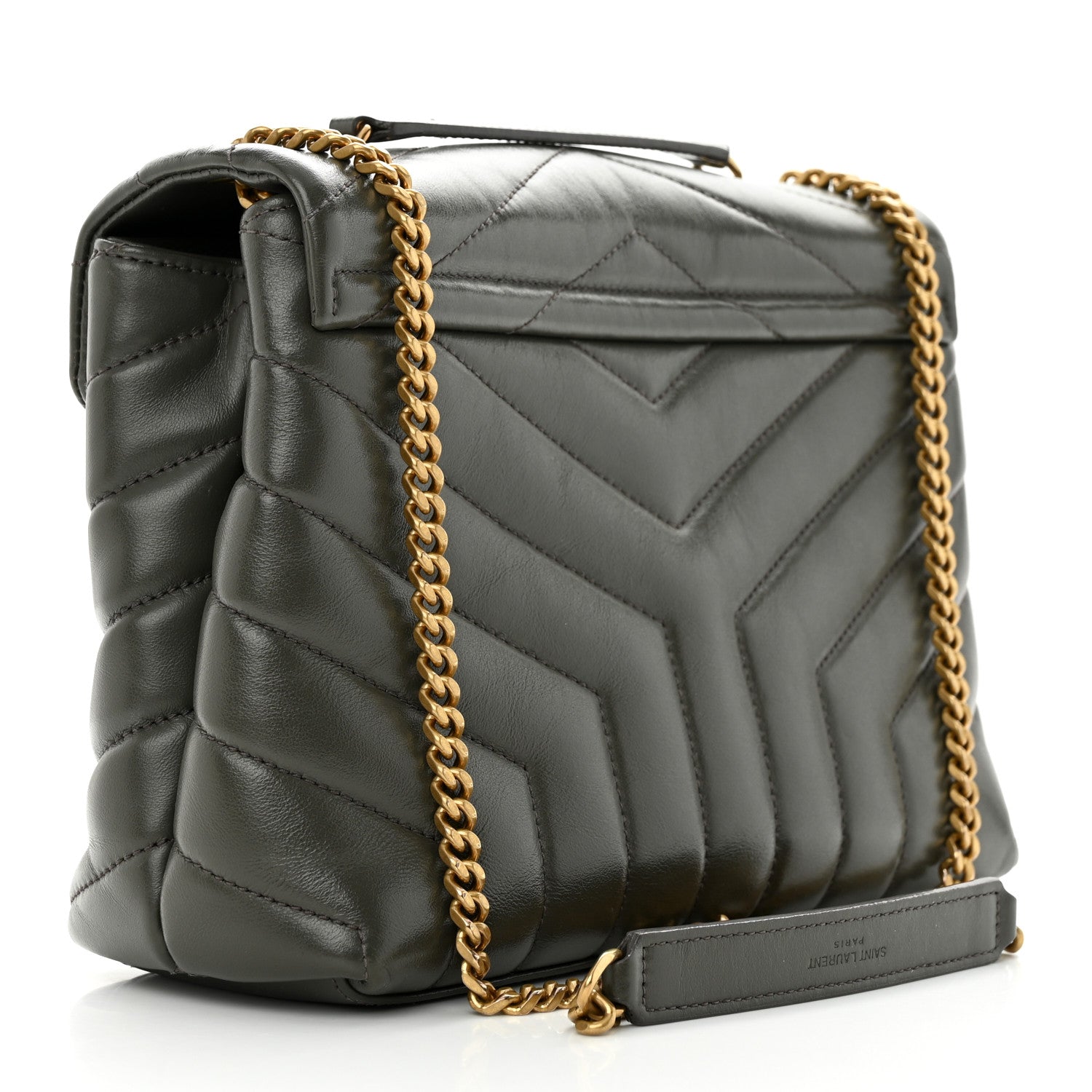 Saint Laurent Calfskin Y Quilted Monogram Small Loulou Chain Satchel Olive 3 of 15