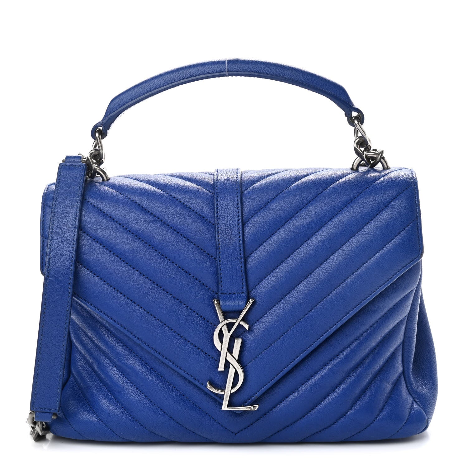Saint Laurent Sheepskin Matelasse Chevron Monogram Medium College Bag Royal Blue 1 of 10