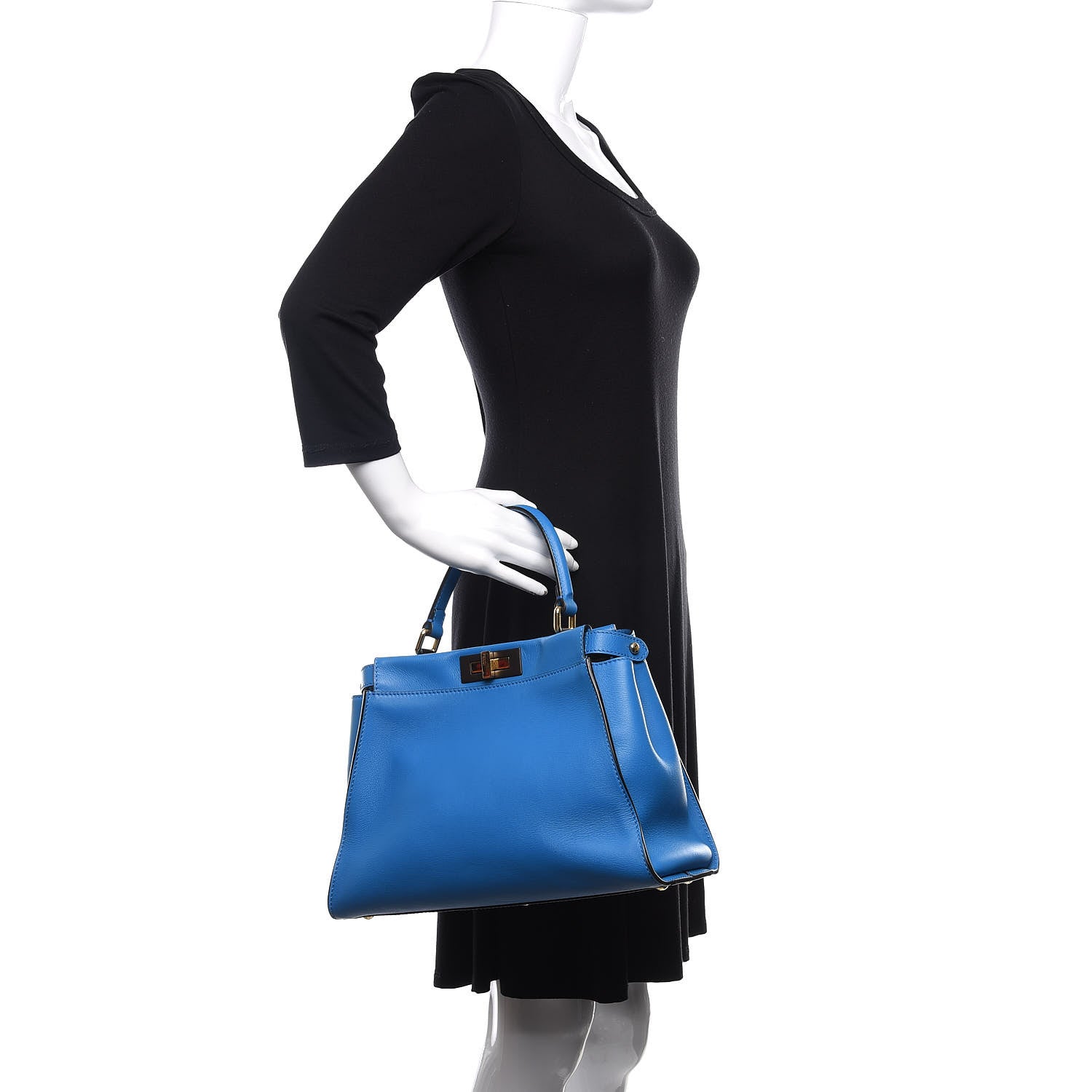 Fendi Vitello Seta Medium Peekaboo Iconic Satchel Blue Royal 2 of 12