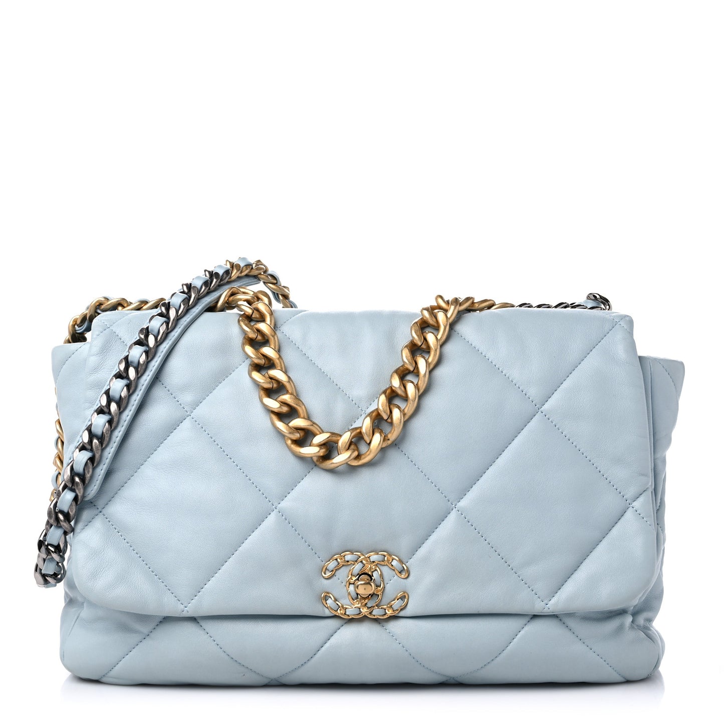 Goatskin Quilted Maxi Chanel 19 Flap Light Blue