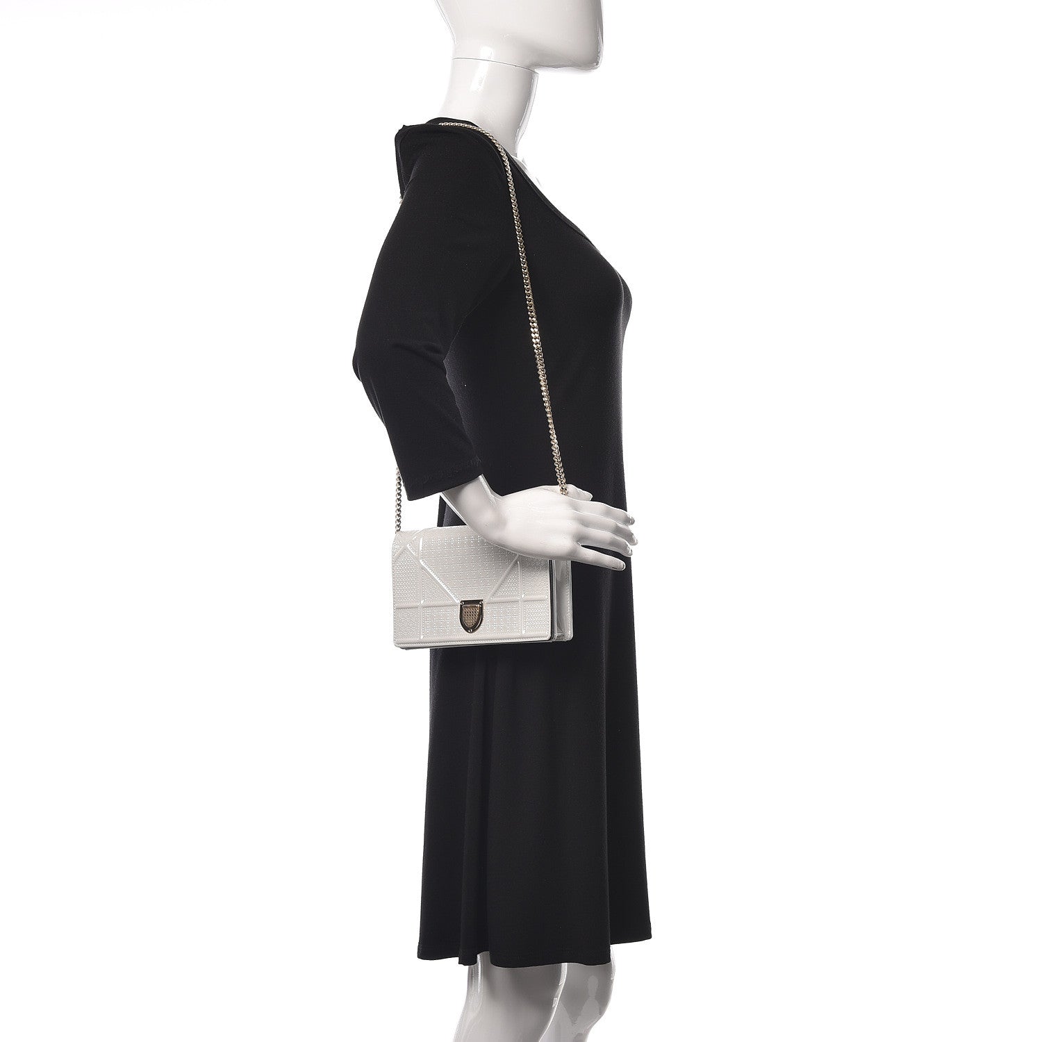 Christian Dior Patent Micro-Cannage Diorama Wallet on Chain Pouch White 2 of 13