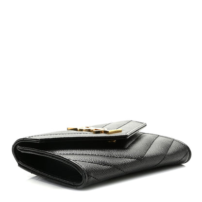 Saint Laurent Grain De Poudre Matelasse Chevron Small Monogram Envelope Wallet Black 5 of 8