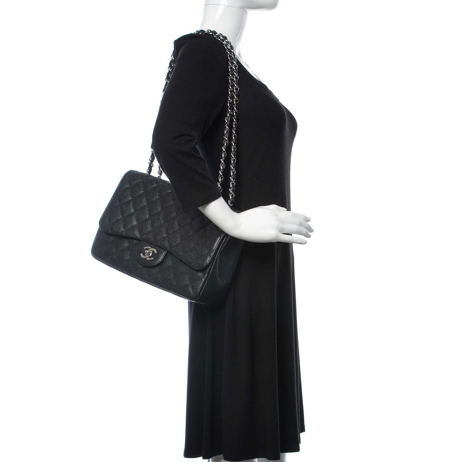 Chanel Caviar Quilted Jumbo Single Flap Black 2 of 10