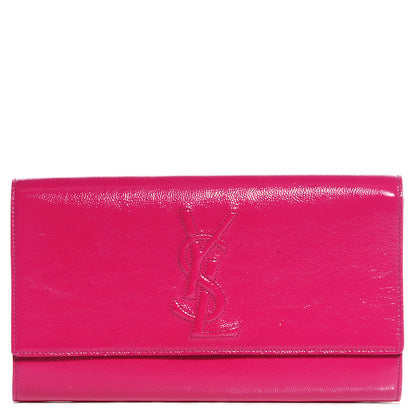 Saint Laurent Textured Patent Monogram Large Belle De Jour Clutch Fuchsia 1 of 7