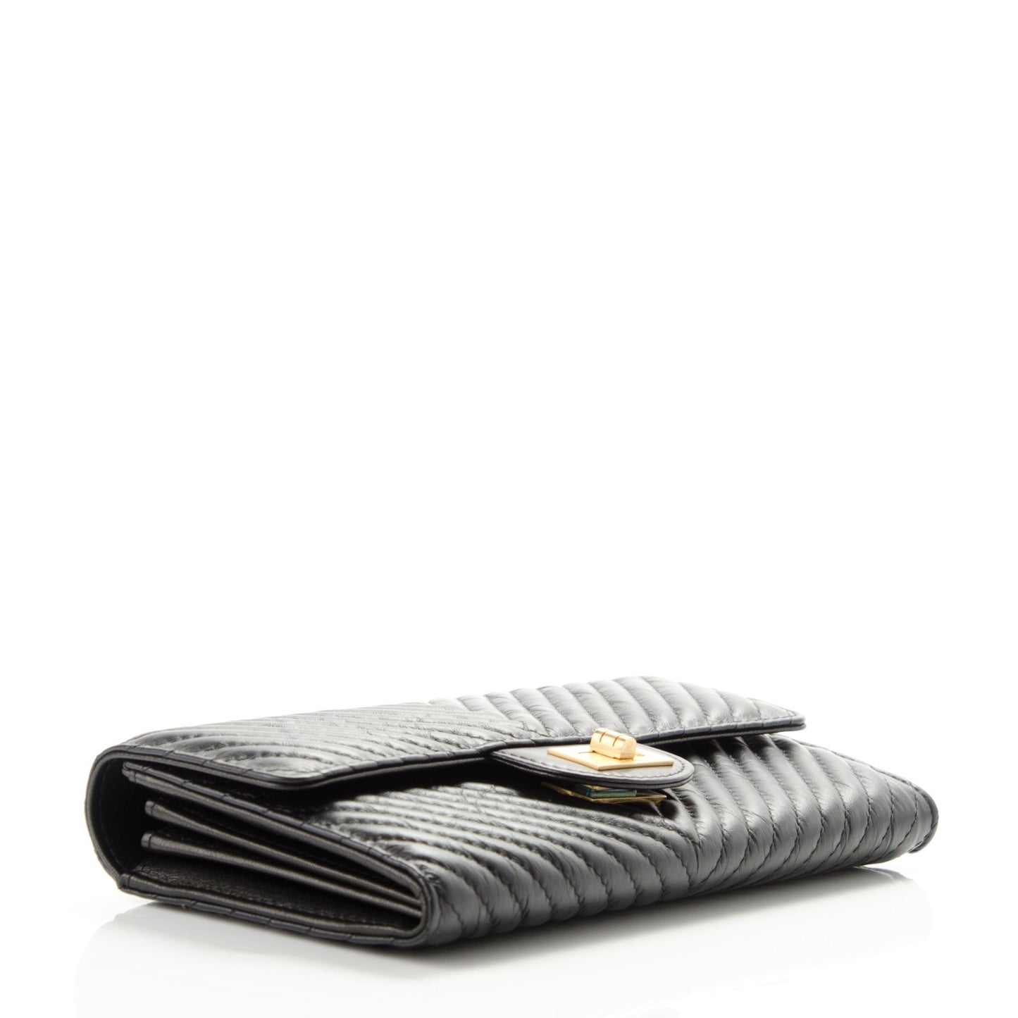Calfskin Chevron Quilted 2.55 Reissue Flap Wallet Black