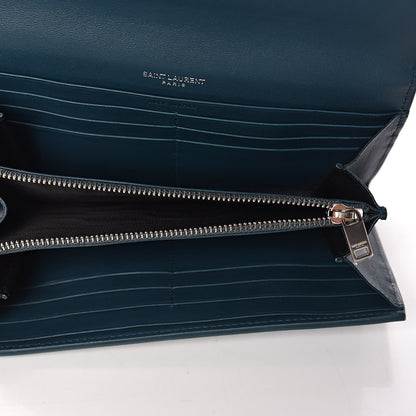 Saint Laurent Calfskin Monogram Large Flap Wallet Dark Turquoise 5 of 9