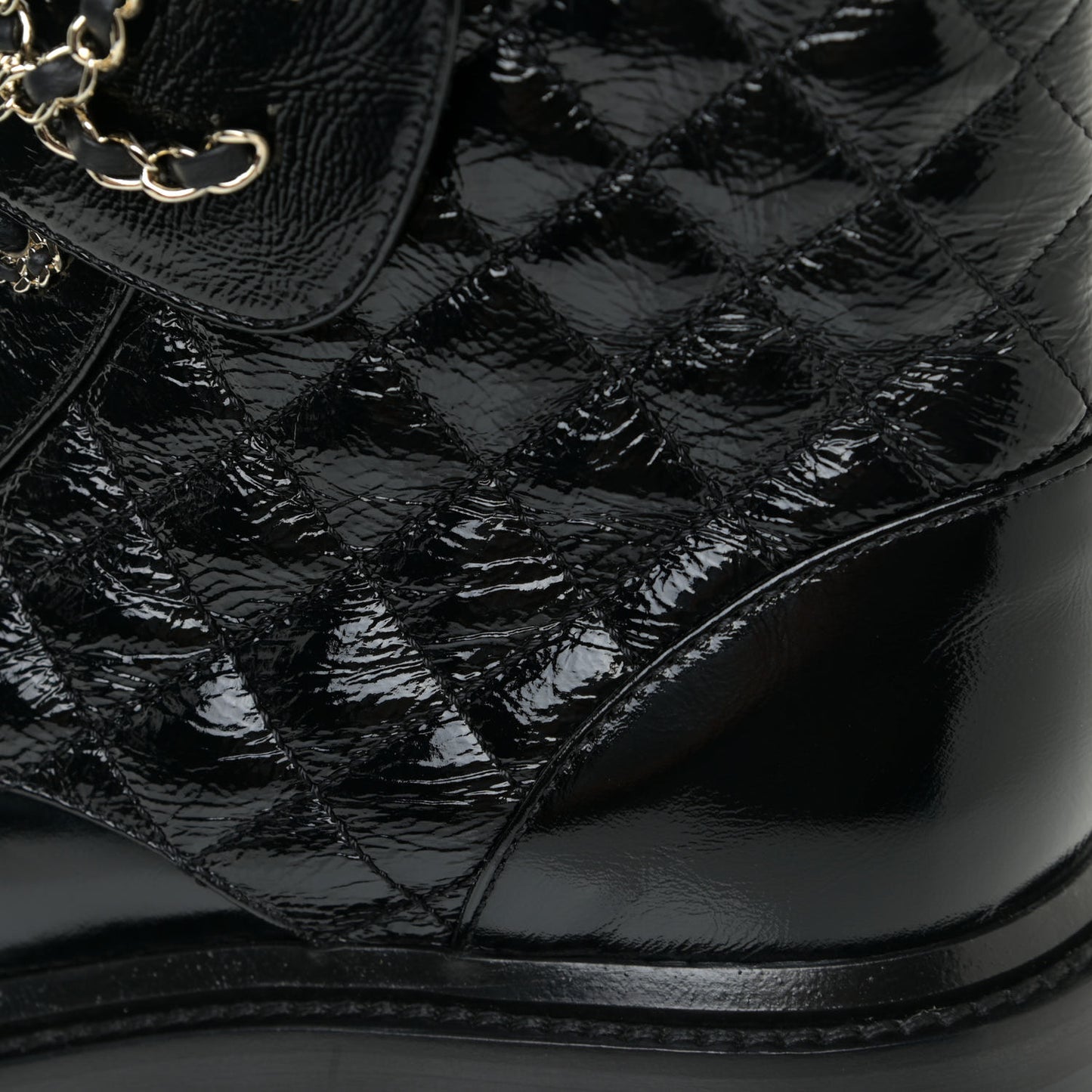 Shiny Calfskin Quilted Lace Up Combat Boots 38 Black