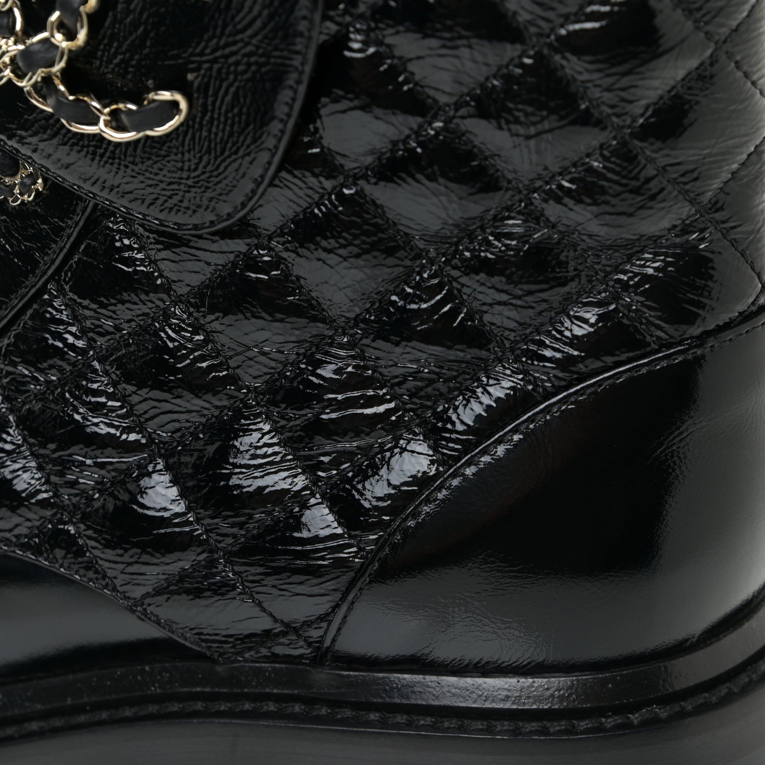 Chanel Shiny Calfskin Quilted Lace Up Combat Boots 38 Black 12 of 13