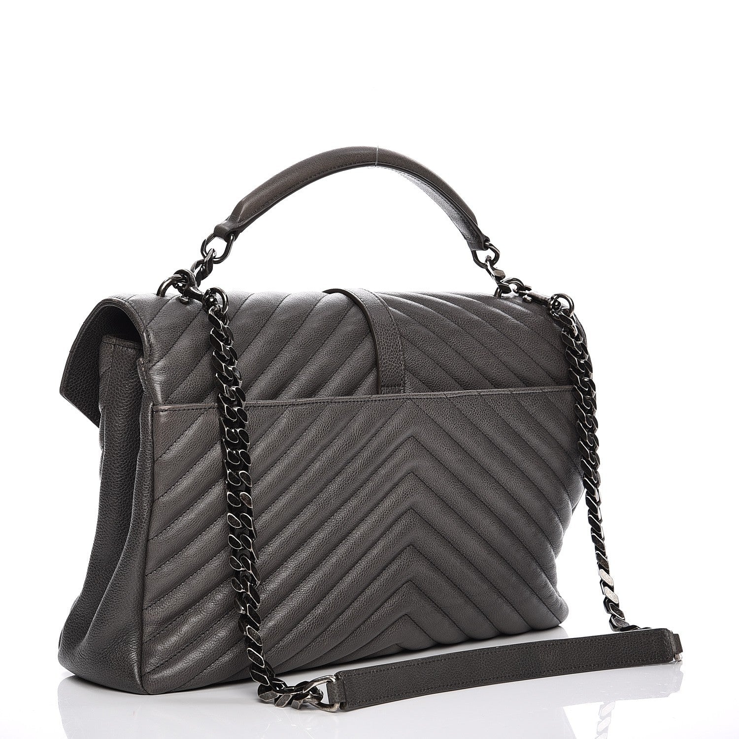 Saint Laurent Sheepskin Matelasse Chevron Monogram Large College Satchel Grey 4 of 15