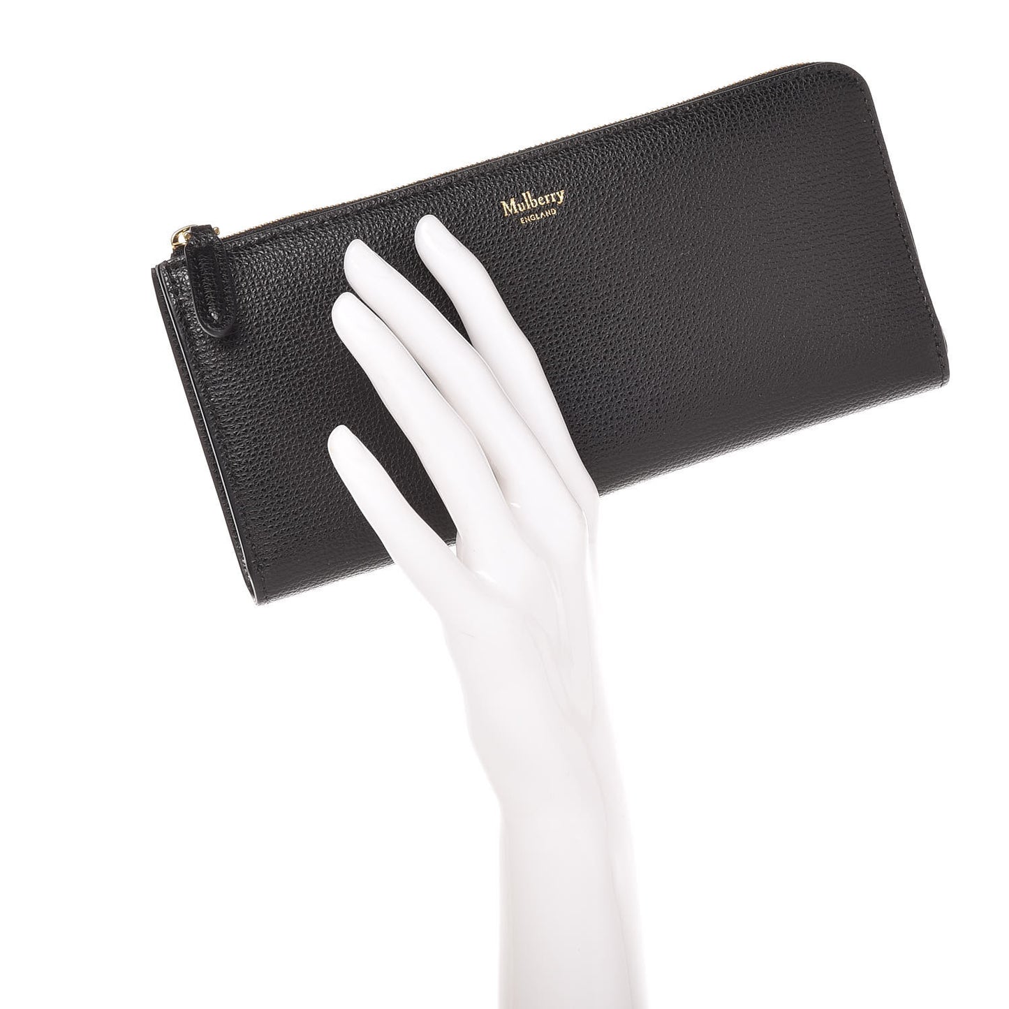 Cross Grain Calfskin Long Part Zip Wallet Black
