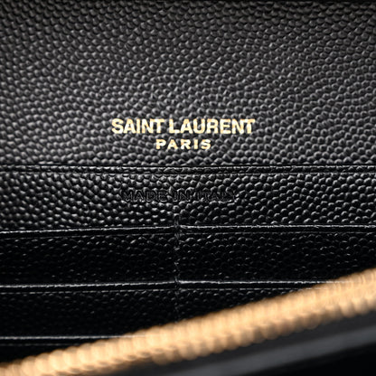 Saint Laurent Grain De Poudre Matelasse Chevron Monogram Chain Wallet Black 6 of 11