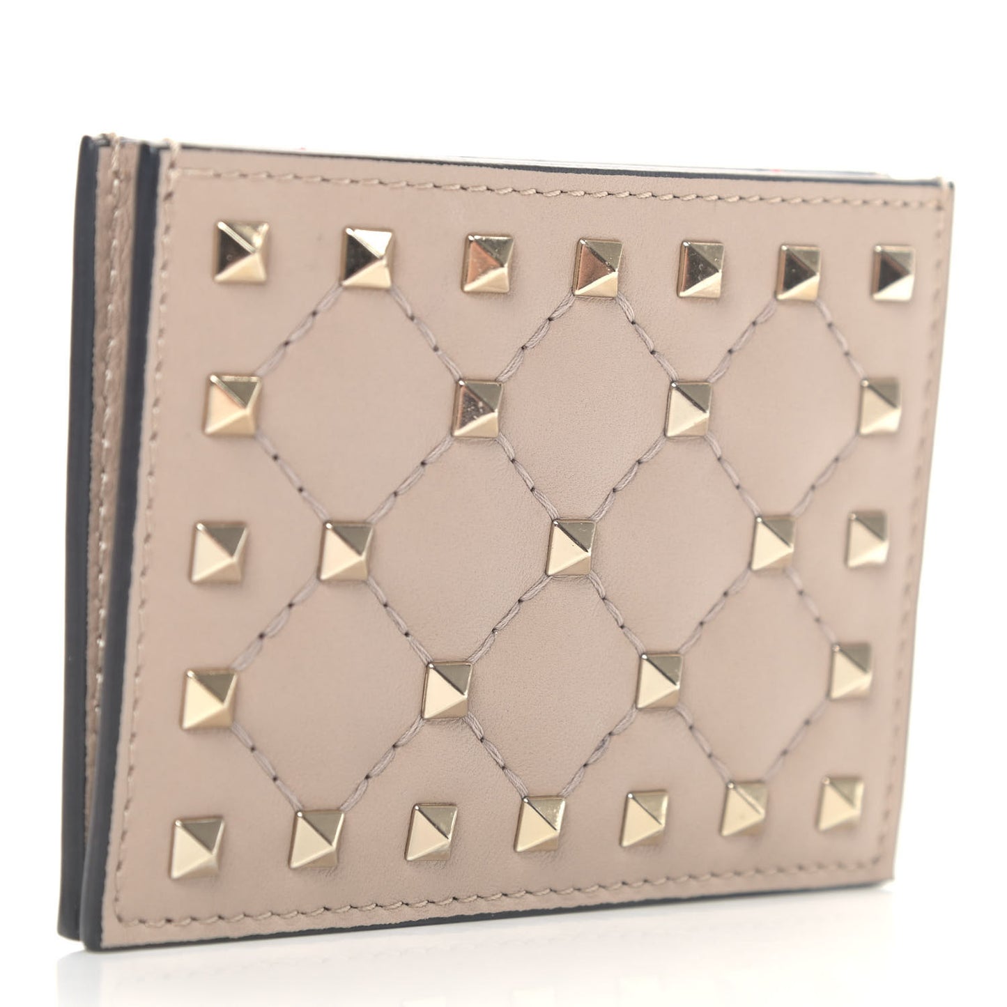 Lambskin Rockstud Spike Card Holder Poudre