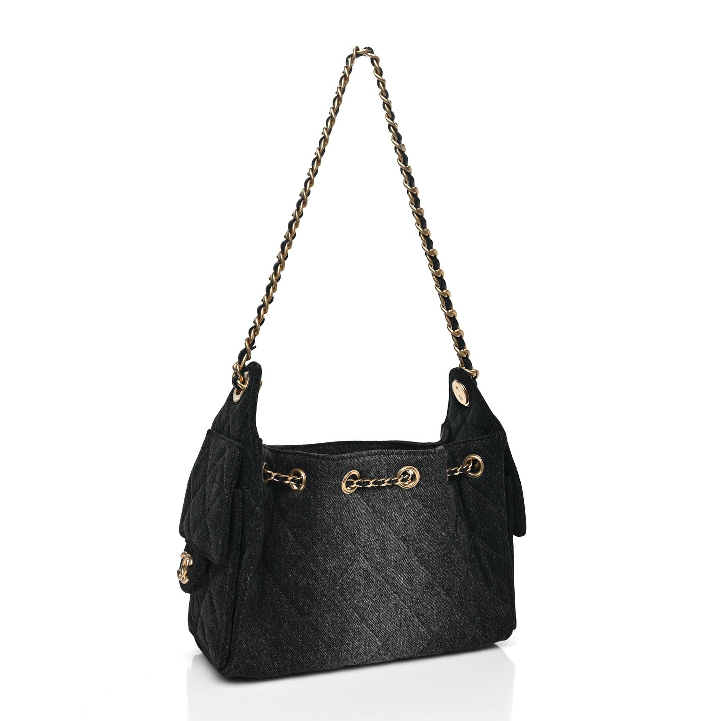 Washed Denim Quilted Mini Chanel 25 Handbag Black