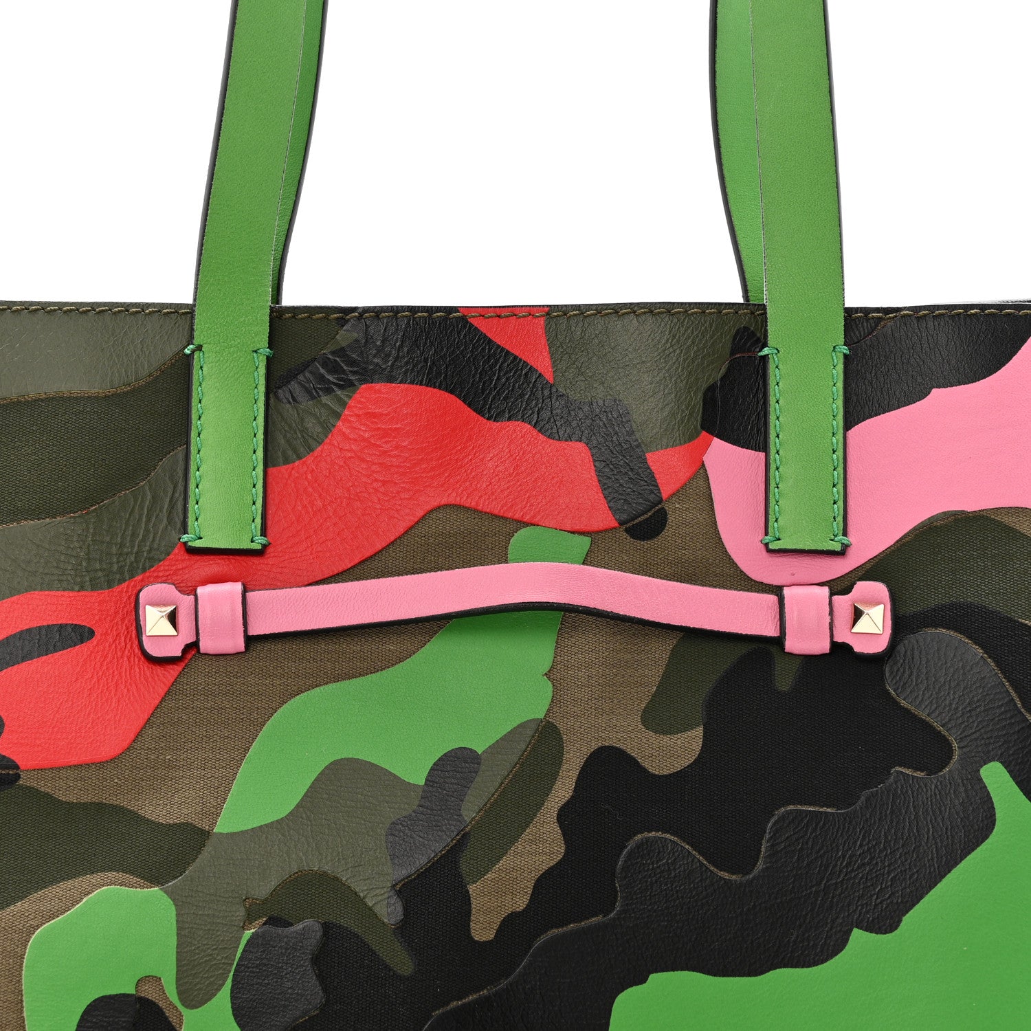 Valentino Garavani Nappa Canvas Camouflage Rockstud Soft Tote Green Multicolor 7 of 14