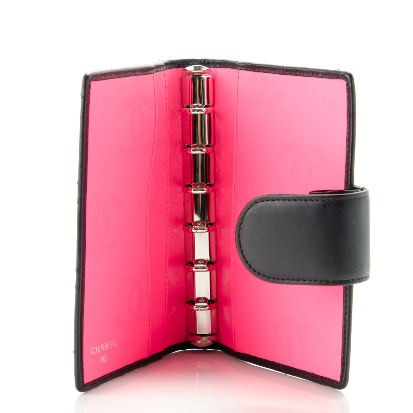 Calfskin Quilted Small Cambon Agenda Planner Black White