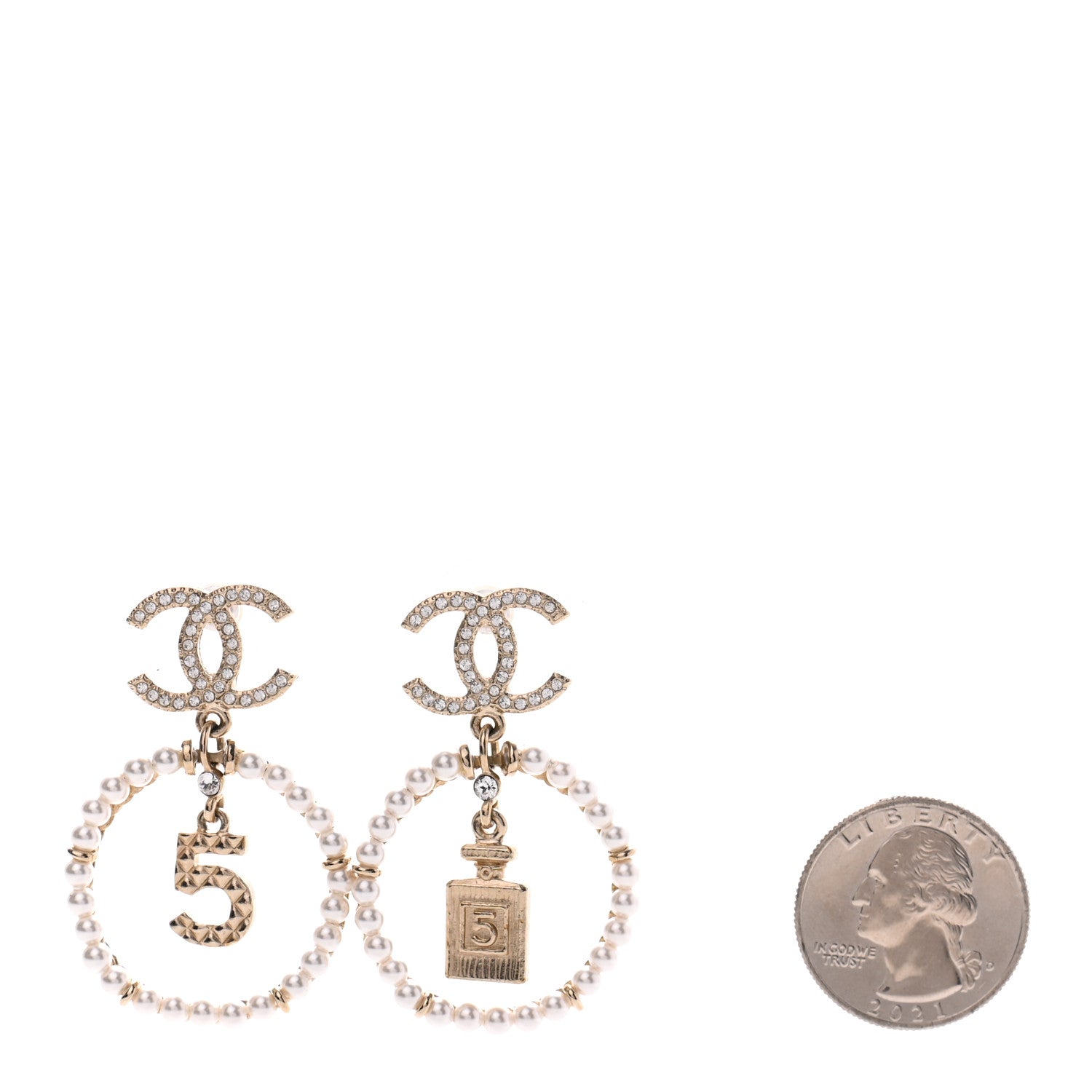 Chanel Crystal Pearl Chanel Charms CC Drop Earrings Gold 2 of 4