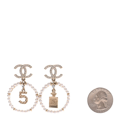 Chanel Crystal Pearl Chanel Charms CC Drop Earrings Gold 2 of 4
