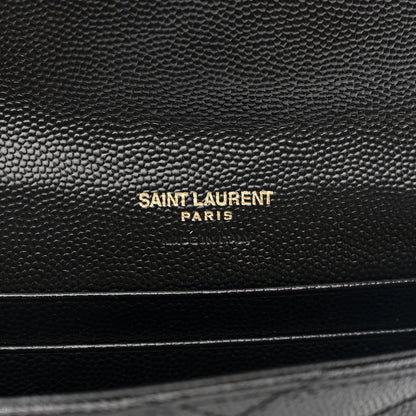 Saint Laurent Grain De Poudre Matelasse Chevron Small Monogram Envelope Wallet Black 6 of 8