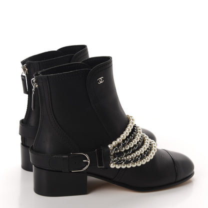 Chanel Calfskin Pearl Cap Toe Short Boots 37 Black 3 of 11