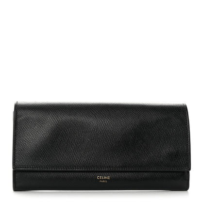 Celine Grained Calfskin Large Flap Wallet Black 1 of 17