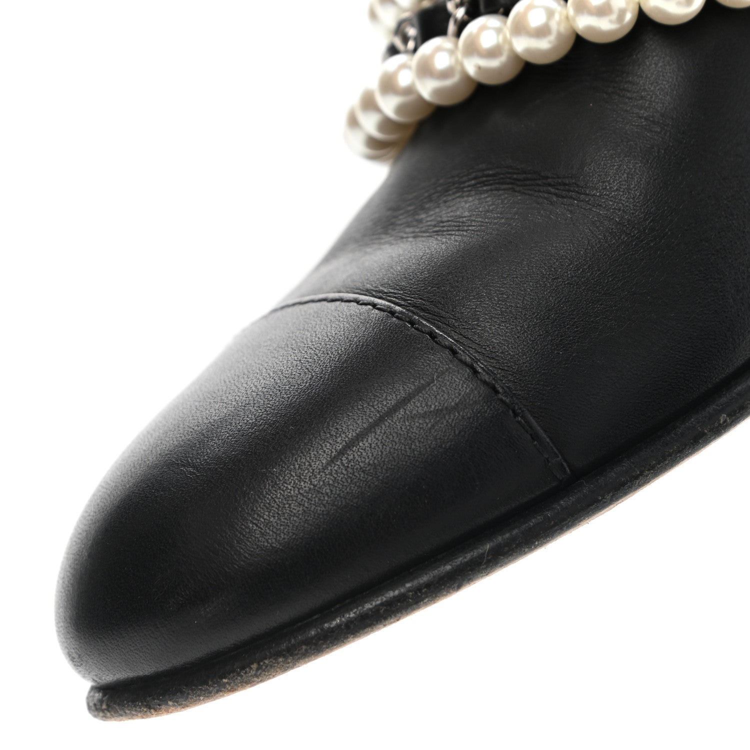 Chanel Calfskin Pearl Cap Toe Short Boots 37 Black 14 of 15