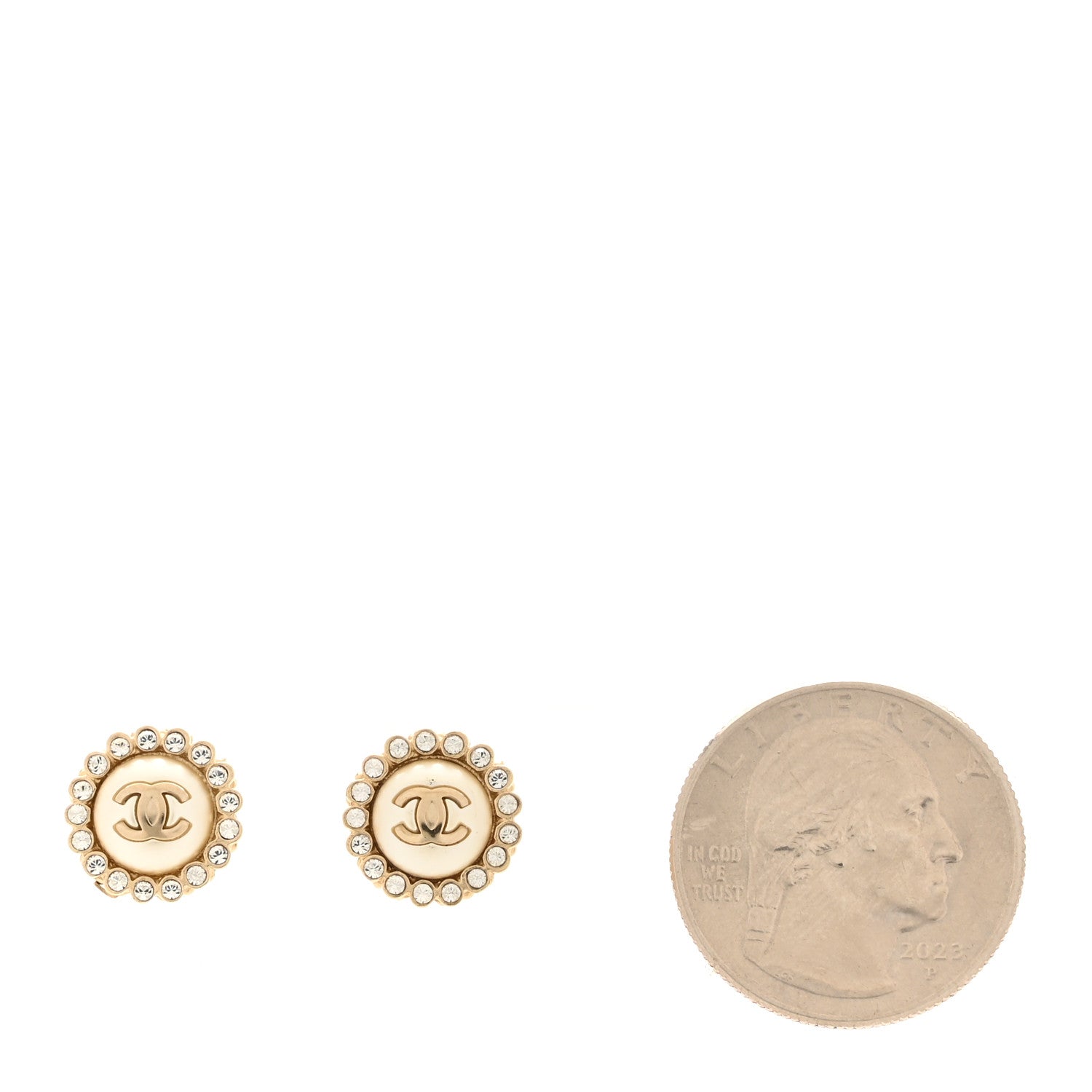 Chanel Metal Pearl Crystal CC Round Earrings Light Gold 2 of 5