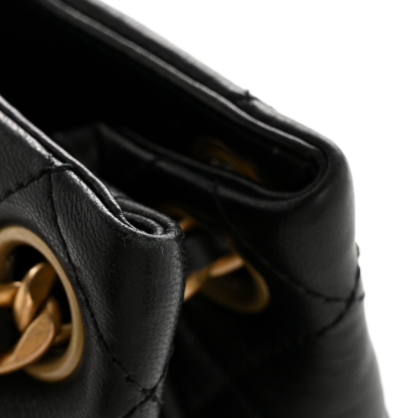 Lambskin Quilted Chaine Lettre Small Bucket Bag Black