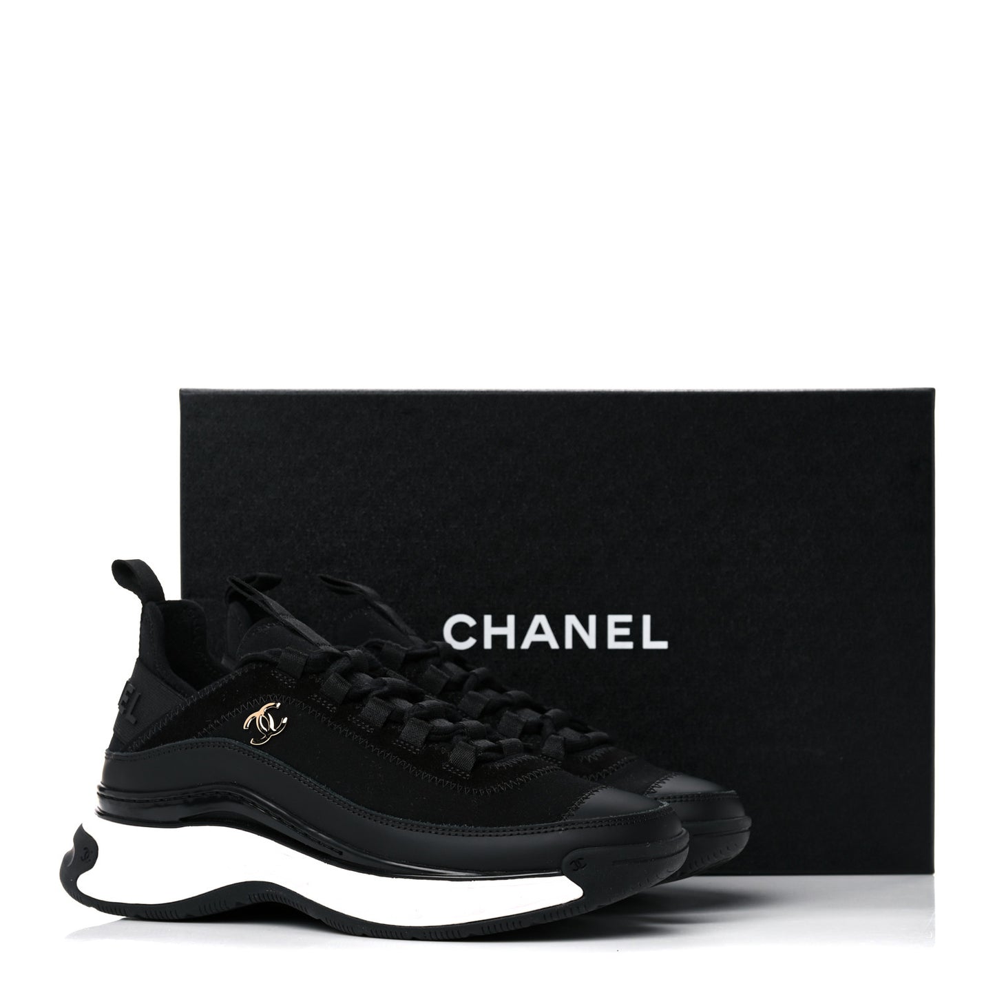 Velvet Calfskin Mixed Fibers CC Sneakers 35.5 Black