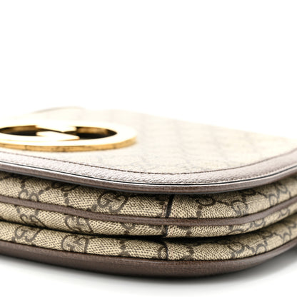 Gucci GG Supreme Monogram Textured Dollar Calfskin Web Medium Blondie Top Handle Shoulder Flap Bag Beige Ebony New Acero 10 of 11