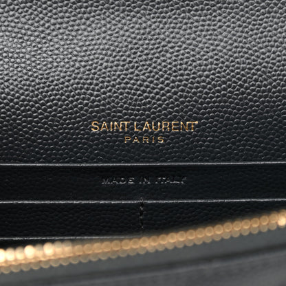 Saint Laurent Grain De Poudre Matelasse Chevron Monogram Envelope Chain Wallet Dark Smog 6 of 13