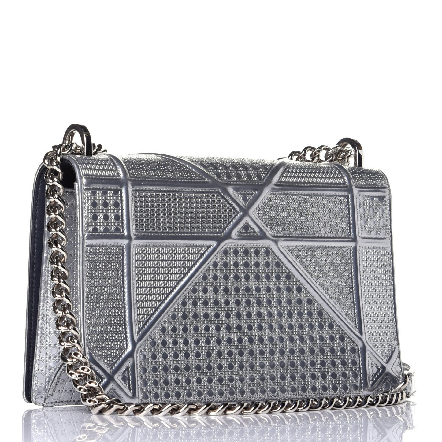 Metallic Patent Micro-Cannage Medium Diorama Flap Bag Silver