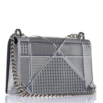 Christian Dior Metallic Patent Micro-Cannage Medium Diorama Flap Bag Silver 3 of 9