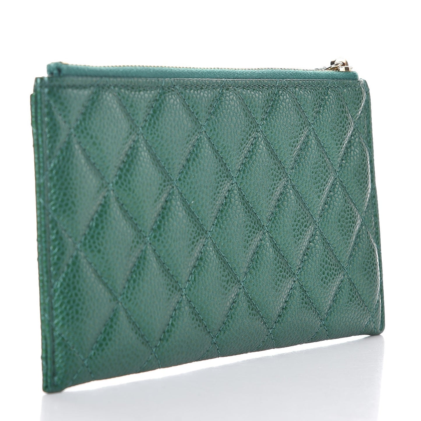 Metallic Caviar Quilted Classic Zip Pouch Green