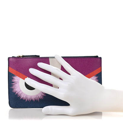 Fendi Vitello Elite Crystal Eye Monster Continental Wallet Cobalt Lavender Pink 2 of 6