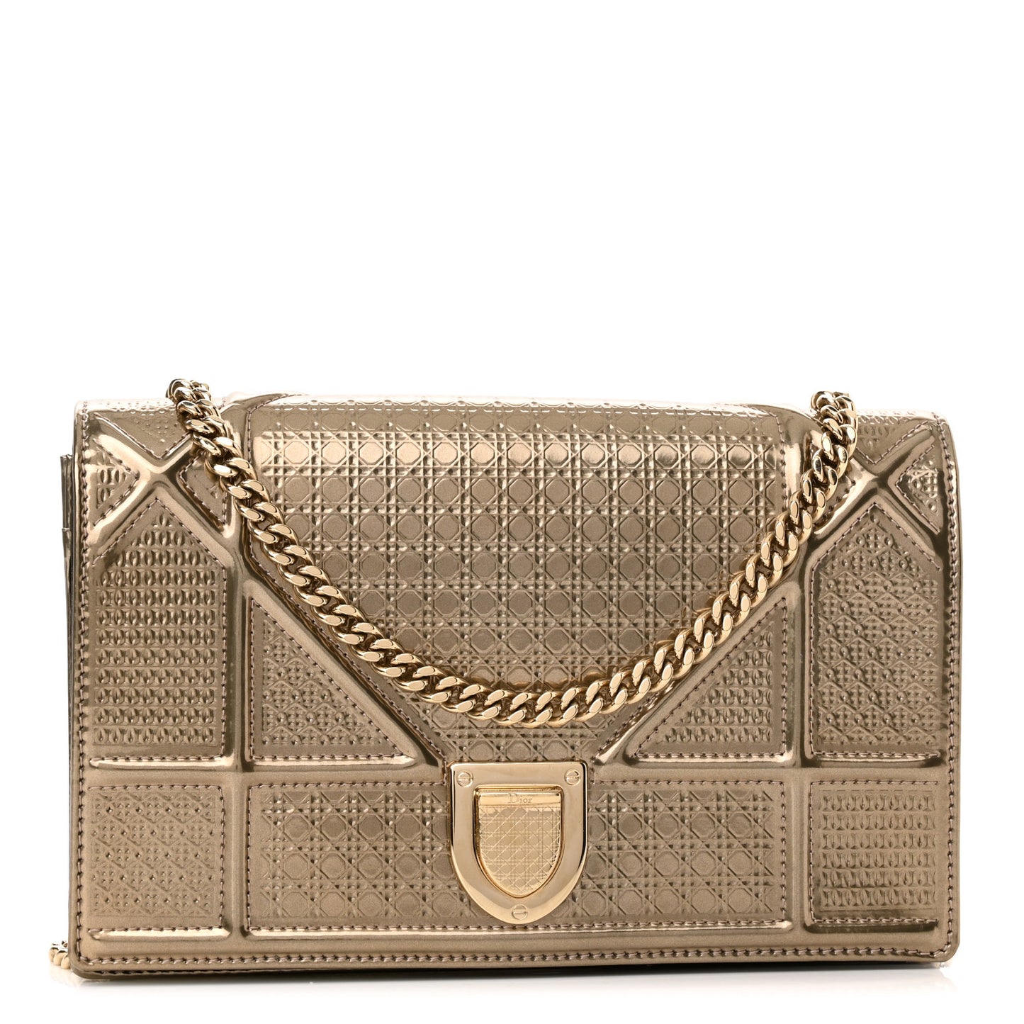 Metallic Patent Micro-Cannage Diorama Wallet on Chain Pouch Gold