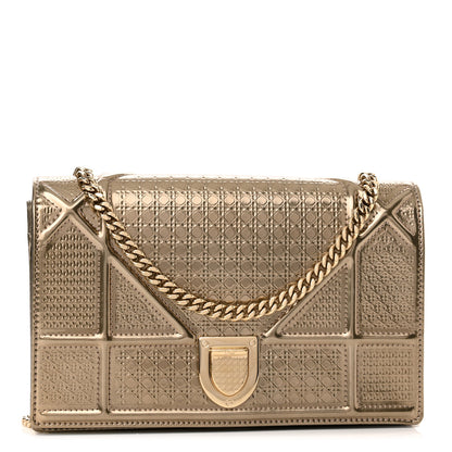 Christian Dior Metallic Patent Micro-Cannage Diorama Wallet on Chain Pouch Gold 1 of 8