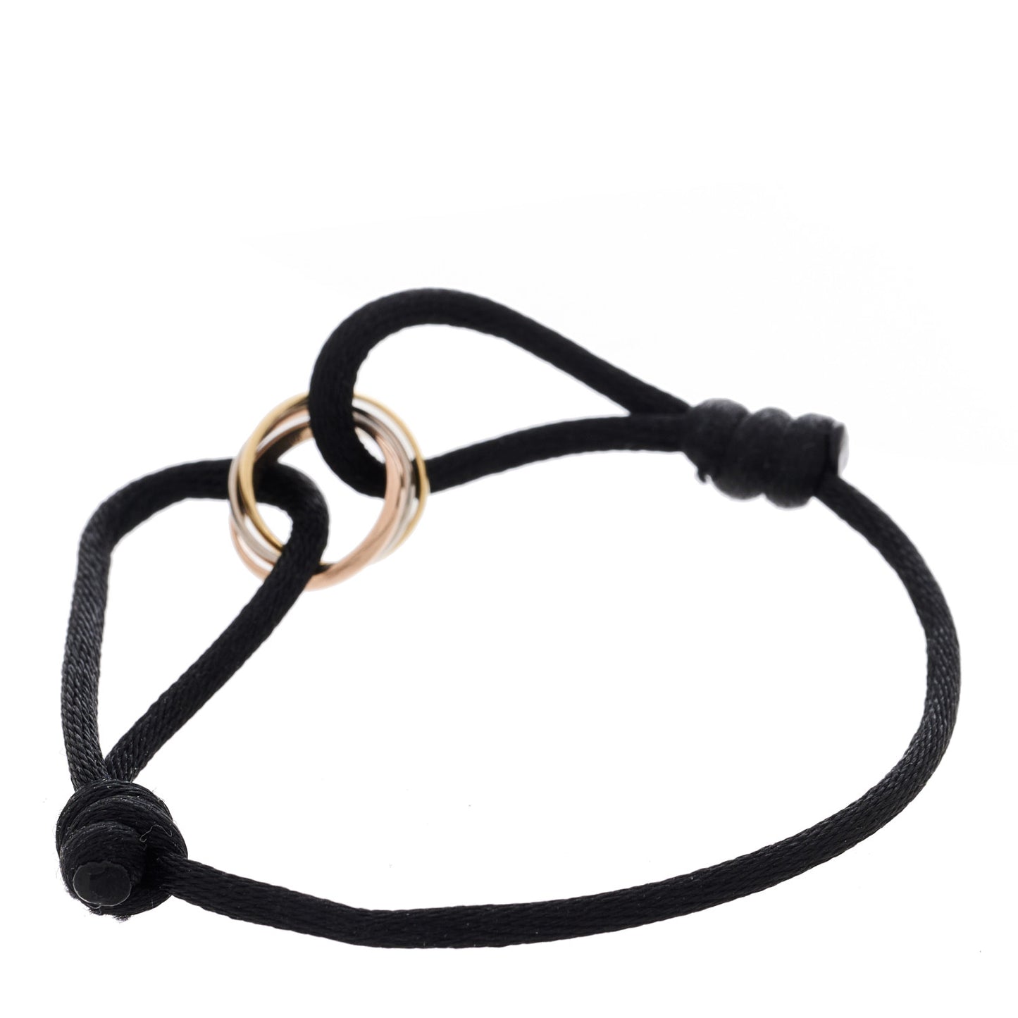 18K Pink Yellow White Gold Trinity Adjustable Cord Bracelet Black